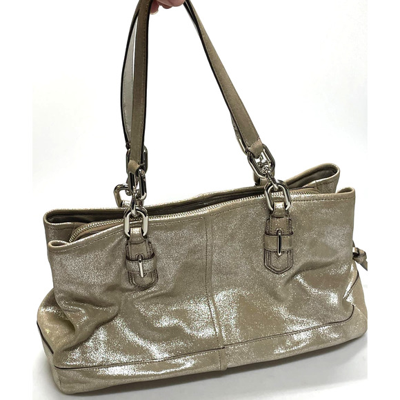 Coach Chelsea Jayden Metallic Leather Carryall Satchel Tote Bag M1173-19398 - Picture 3 of 11